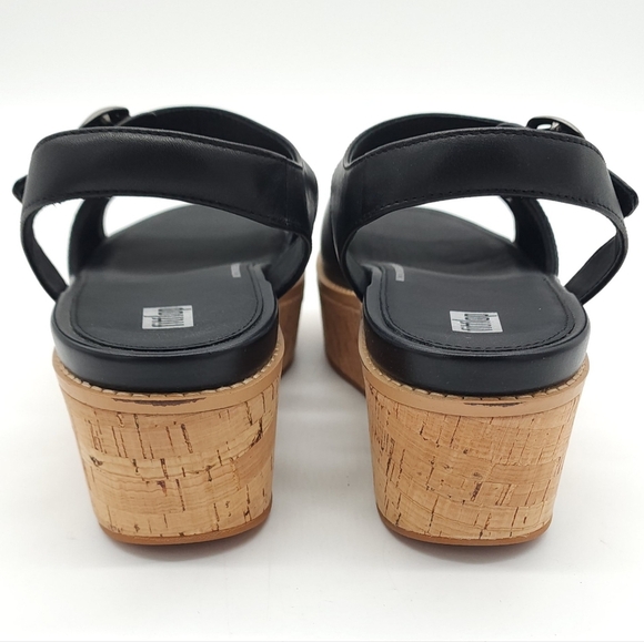FitFlop Eloise Wedge Sandals Women's Black Leather Cork-Wrap Back-Strap Size 10 - Picture 6 of 9